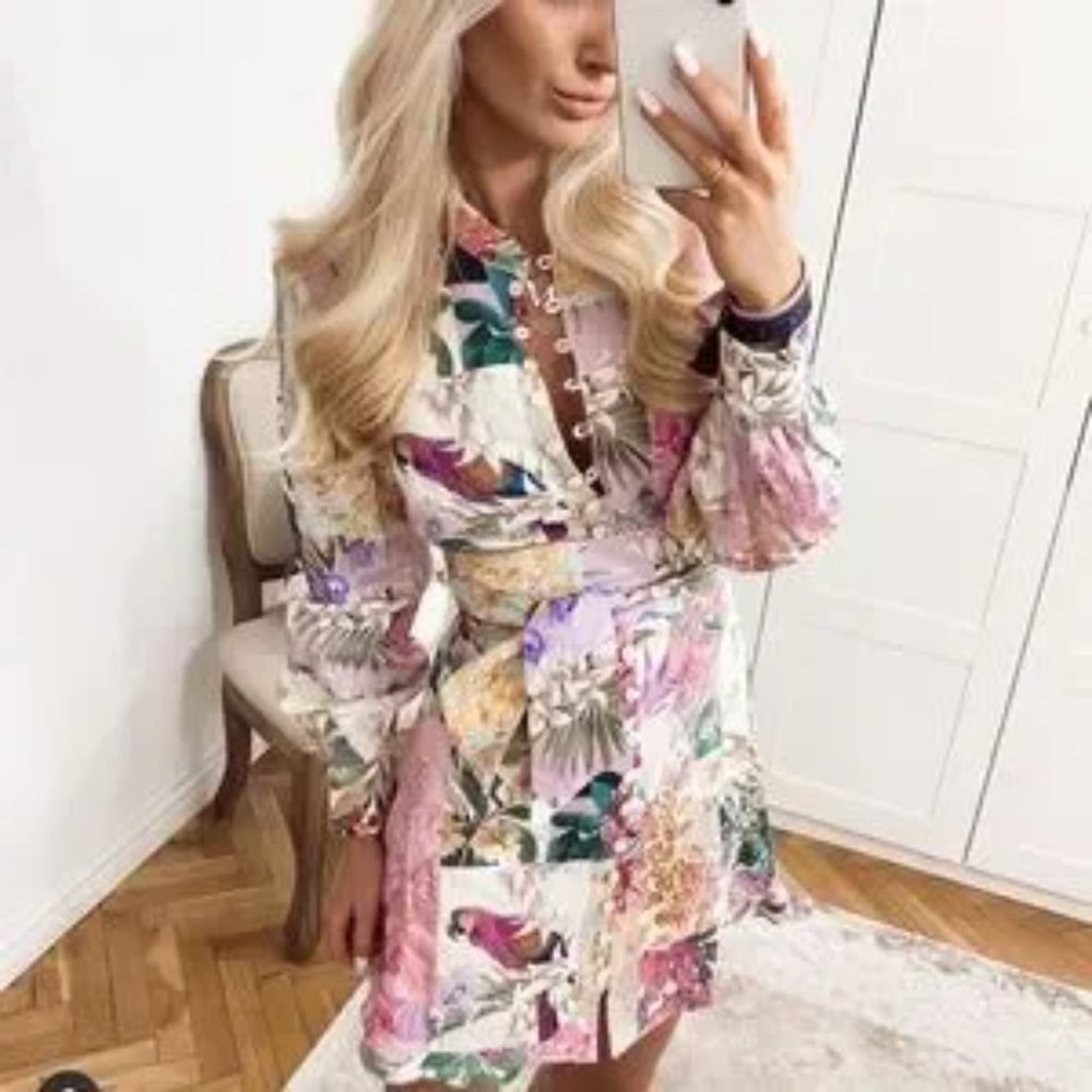 NWT ZARA Linen Floral Print Dress Blogger Favorite - Picture 9 of 16